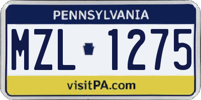 PA license plate MZL1275