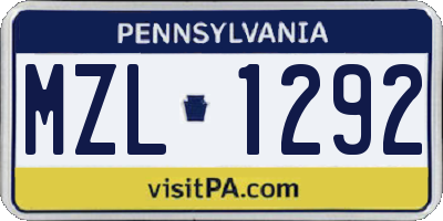 PA license plate MZL1292