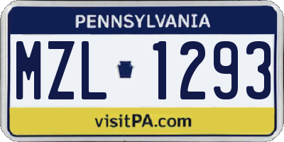 PA license plate MZL1293