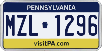 PA license plate MZL1296