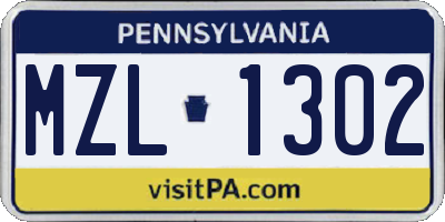 PA license plate MZL1302