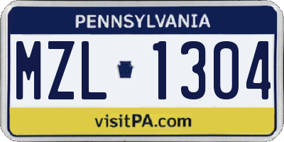 PA license plate MZL1304