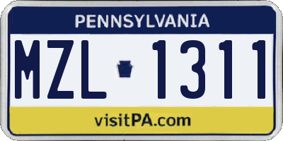 PA license plate MZL1311