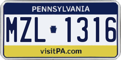 PA license plate MZL1316