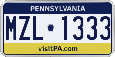 PA license plate MZL1333