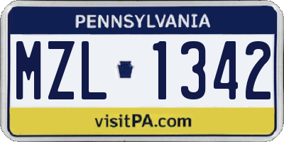 PA license plate MZL1342