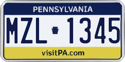 PA license plate MZL1345