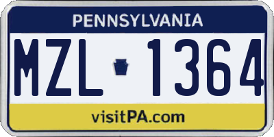 PA license plate MZL1364