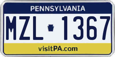 PA license plate MZL1367