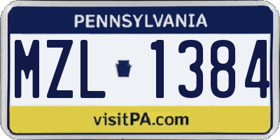PA license plate MZL1384