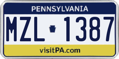 PA license plate MZL1387