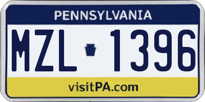PA license plate MZL1396