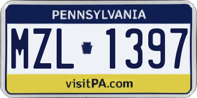 PA license plate MZL1397