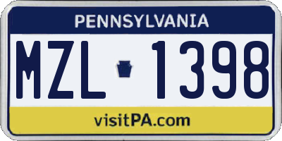 PA license plate MZL1398