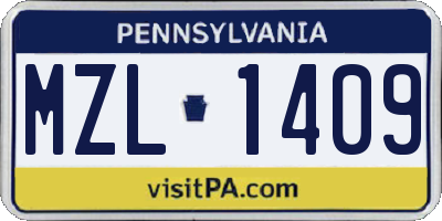 PA license plate MZL1409