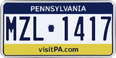 PA license plate MZL1417