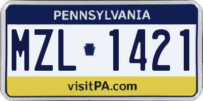 PA license plate MZL1421