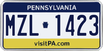PA license plate MZL1423