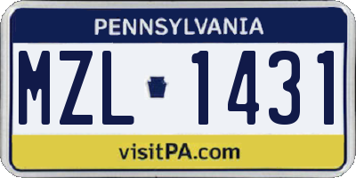 PA license plate MZL1431