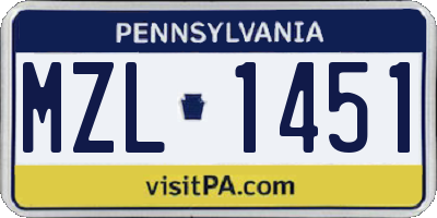PA license plate MZL1451