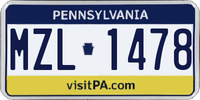 PA license plate MZL1478
