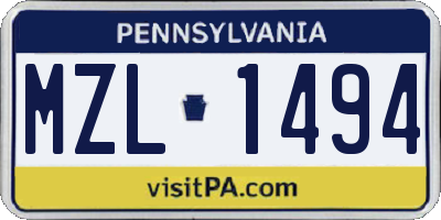 PA license plate MZL1494