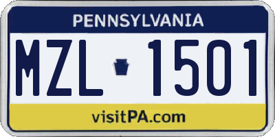PA license plate MZL1501