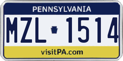PA license plate MZL1514