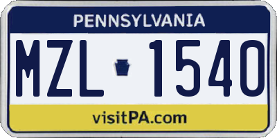 PA license plate MZL1540