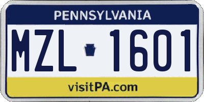 PA license plate MZL1601