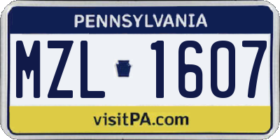 PA license plate MZL1607