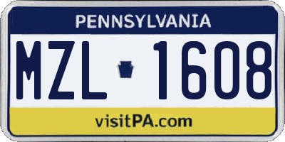 PA license plate MZL1608