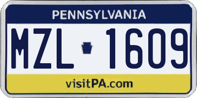 PA license plate MZL1609
