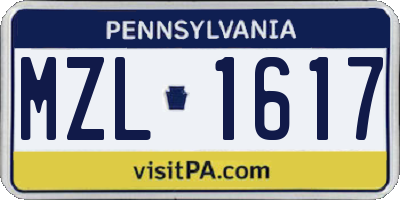 PA license plate MZL1617