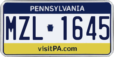 PA license plate MZL1645