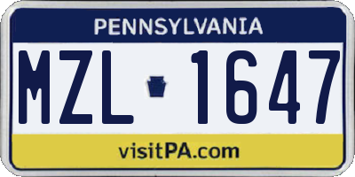 PA license plate MZL1647