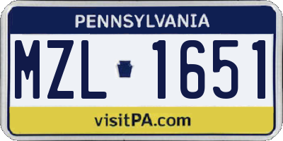 PA license plate MZL1651