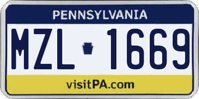PA license plate MZL1669