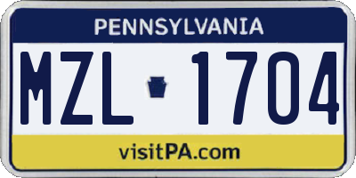 PA license plate MZL1704