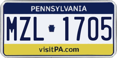 PA license plate MZL1705