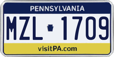 PA license plate MZL1709