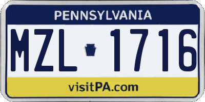 PA license plate MZL1716