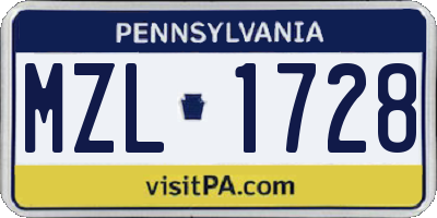 PA license plate MZL1728