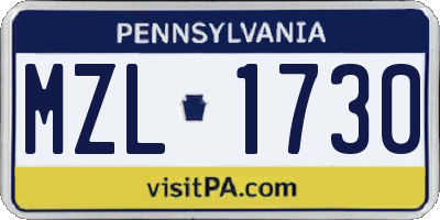 PA license plate MZL1730