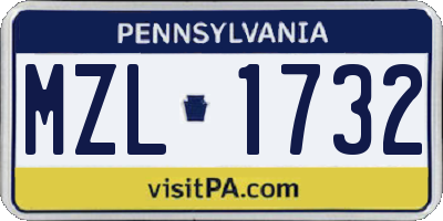 PA license plate MZL1732