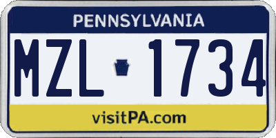 PA license plate MZL1734