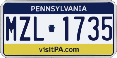 PA license plate MZL1735