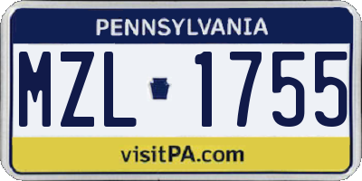 PA license plate MZL1755