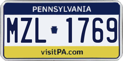 PA license plate MZL1769