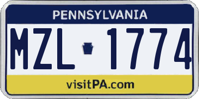 PA license plate MZL1774